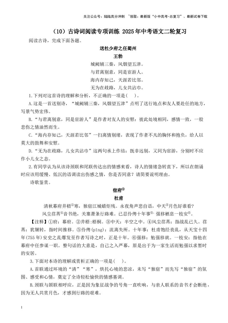 （10）古诗词阅读专项训练2025年中考语文二轮复习（含解析）_02中考总复习（2026版更新中）_01-语文-中考总复习_2025年中考资料_中考文言文专项