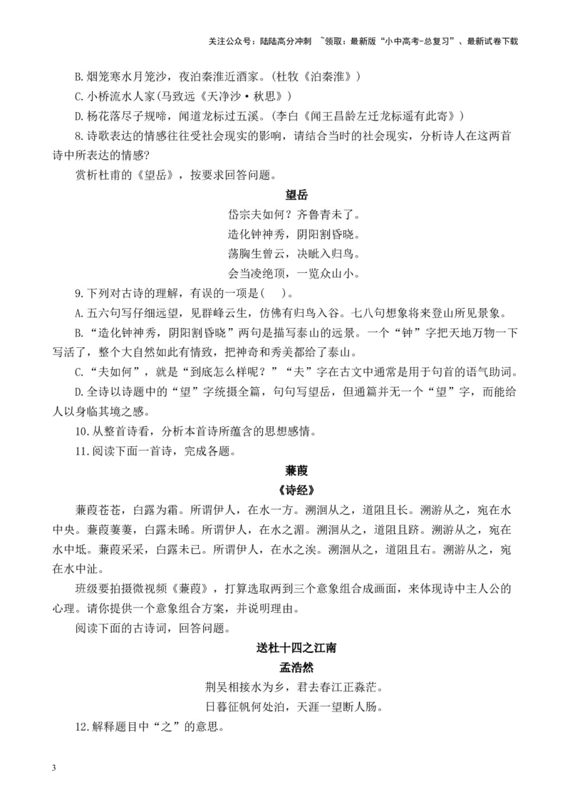（10）古诗词阅读专项训练2025年中考语文二轮复习（含解析）_02中考总复习（2026版更新中）_01-语文-中考总复习_2025年中考资料_中考文言文专项