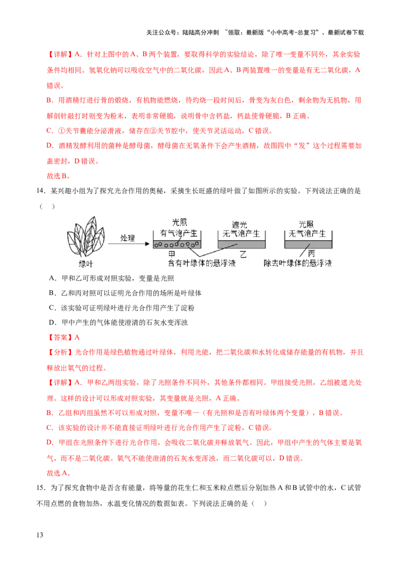 题型03实验探究（测试）（解析版）_02中考总复习（2026版更新中）_08-生物-中考总复习_2025中考复习资料_2025中考二轮课件ppt+讲义+练习生物_测试