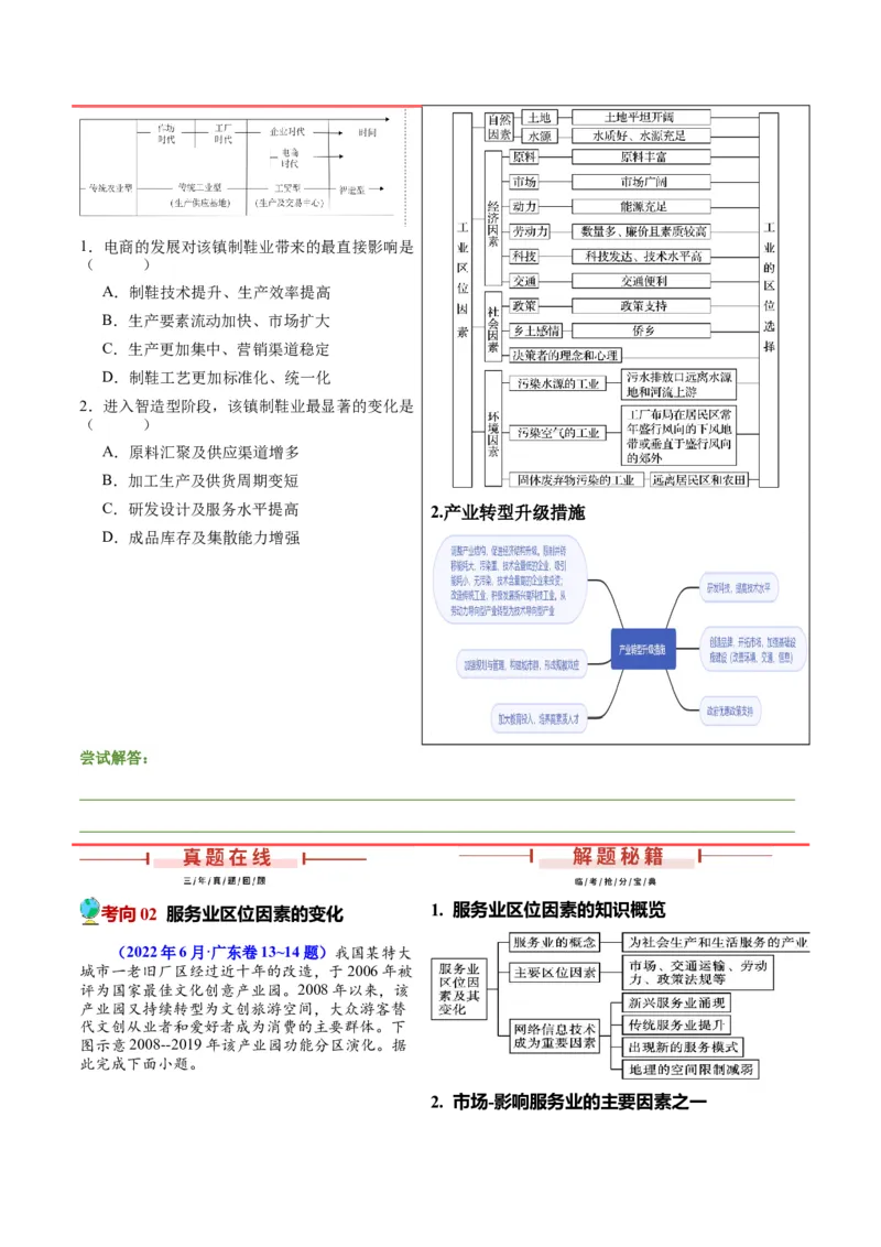 押广东卷第9~10题现代工业与服务业（区位因素及其变化、地理信息技术的应用）-备战2024年高考临考题号押题（原卷版）_9.2025地理总复习_2024年新高考资料_5.2024三轮冲刺