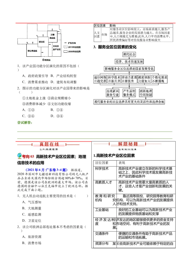押广东卷第9~10题现代工业与服务业（区位因素及其变化、地理信息技术的应用）-备战2024年高考临考题号押题（原卷版）_9.2025地理总复习_2024年新高考资料_5.2024三轮冲刺