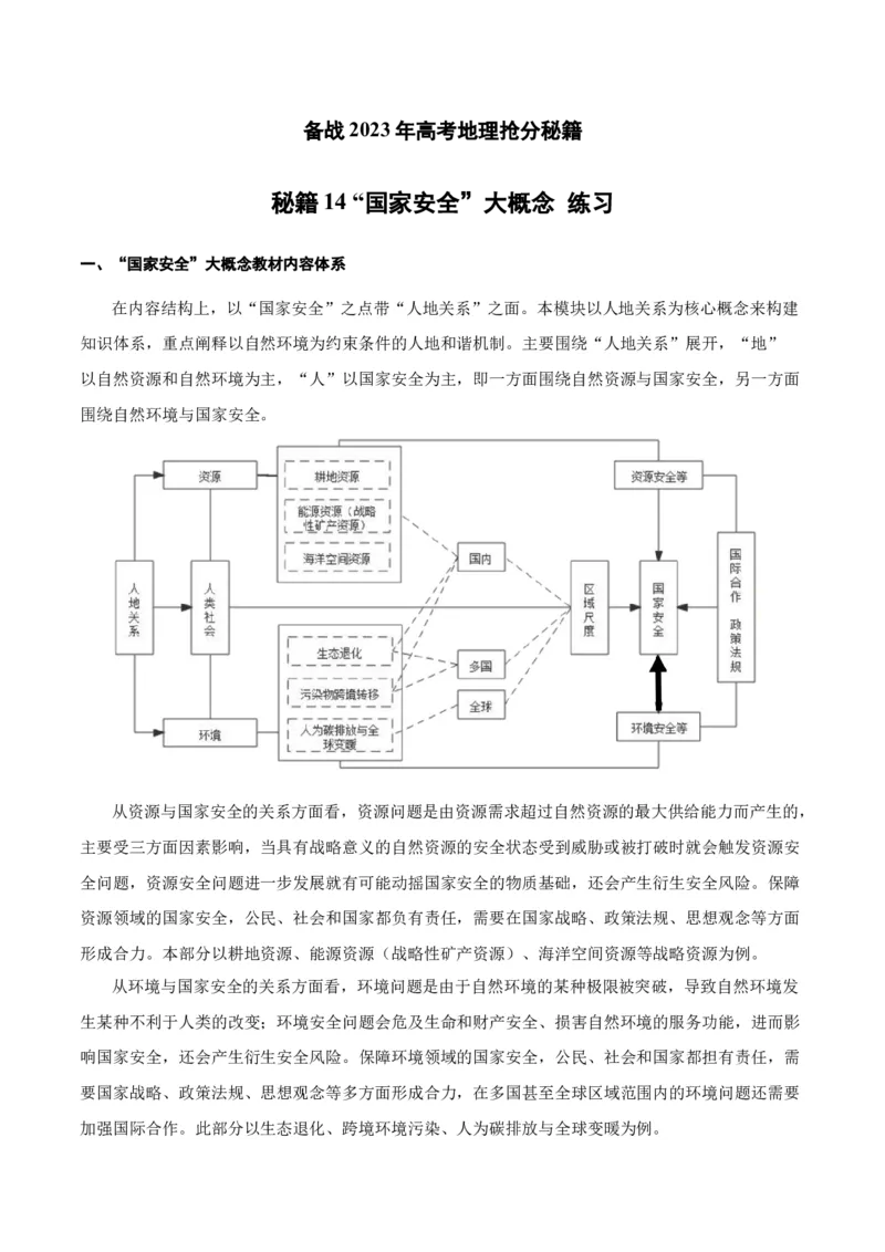 秘籍14高频考点国家安全主题（原卷版）_9.2025地理总复习_2023年新高考复习资料_备战2023年高考地理抢分秘籍（新高考专用）