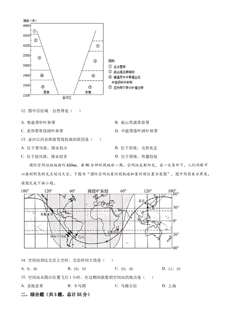 天津市耀华中学2022-2023学年高三上学期第三次月考地理试题（原卷版）_9.2025地理总复习_2023年新高考复习资料_3地理高考模拟题_新高考_天津市耀华中学高三上学期第三次月考地理