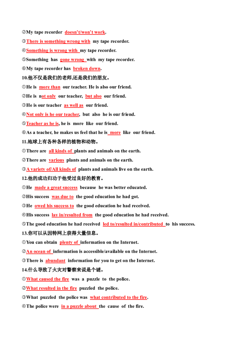 专题48高考英语书面表达同义替换63组一句多译23组教师版_3.2025英语总复习_2025年新高考资料_一轮复习_2025年高考英语一轮复习知识清单