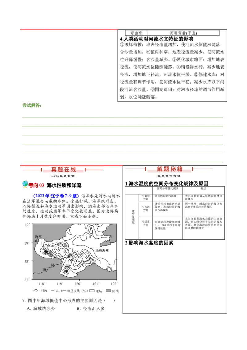 押题07地球上的水-备战2024年高考地理临考题型押题（辽宁卷）（原卷版）_9.2025地理总复习_2024年新高考资料_5.2024三轮冲刺_备战2024年高考地理临考题号押题（辽宁卷）323128912