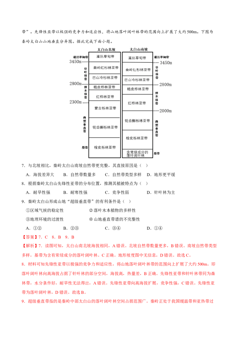 植被-2023年高三地理二轮小专题练习（新课标）（解析版)_9.2025地理总复习_2023年新高考复习资料_二轮复习_寒假小练2023年高三地理二轮小专题练习（新课标）291470456