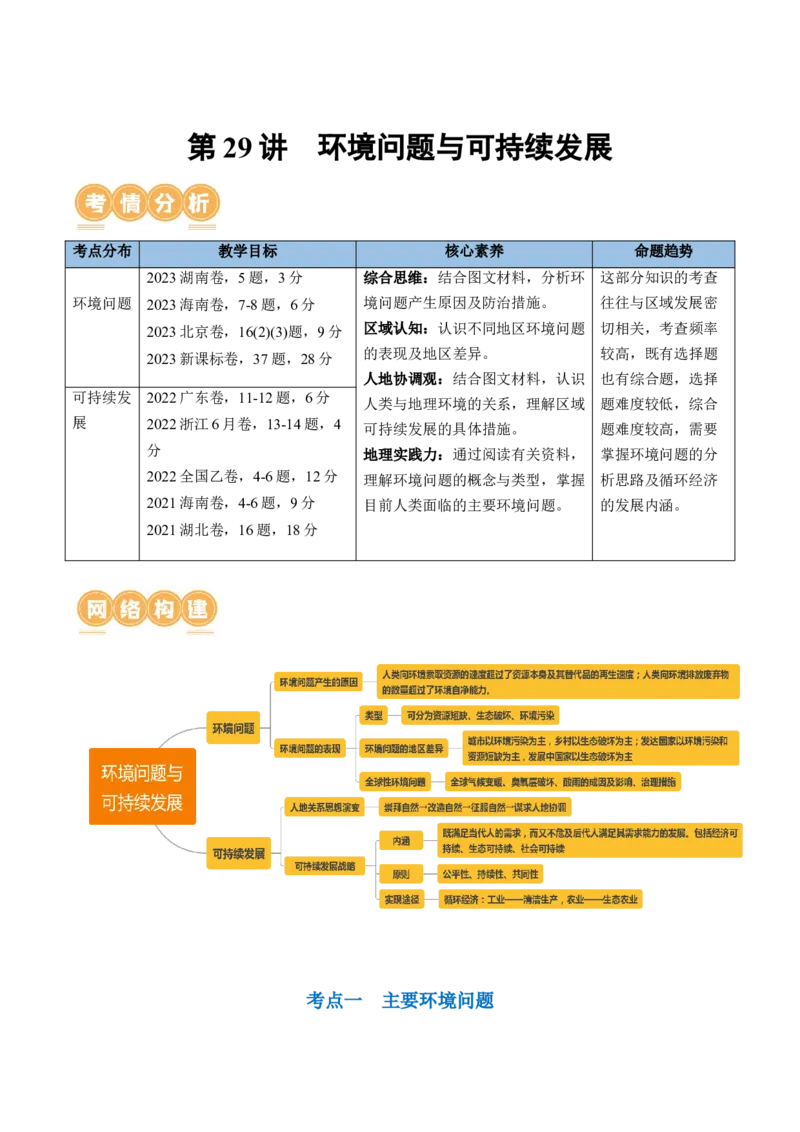 第29讲环境问题与可持续发展（讲义）（原卷版）_9.2025地理总复习_2024年新高考资料_1.2024一轮复习_2024年高考地理一轮复习讲练测（新教材新高考）