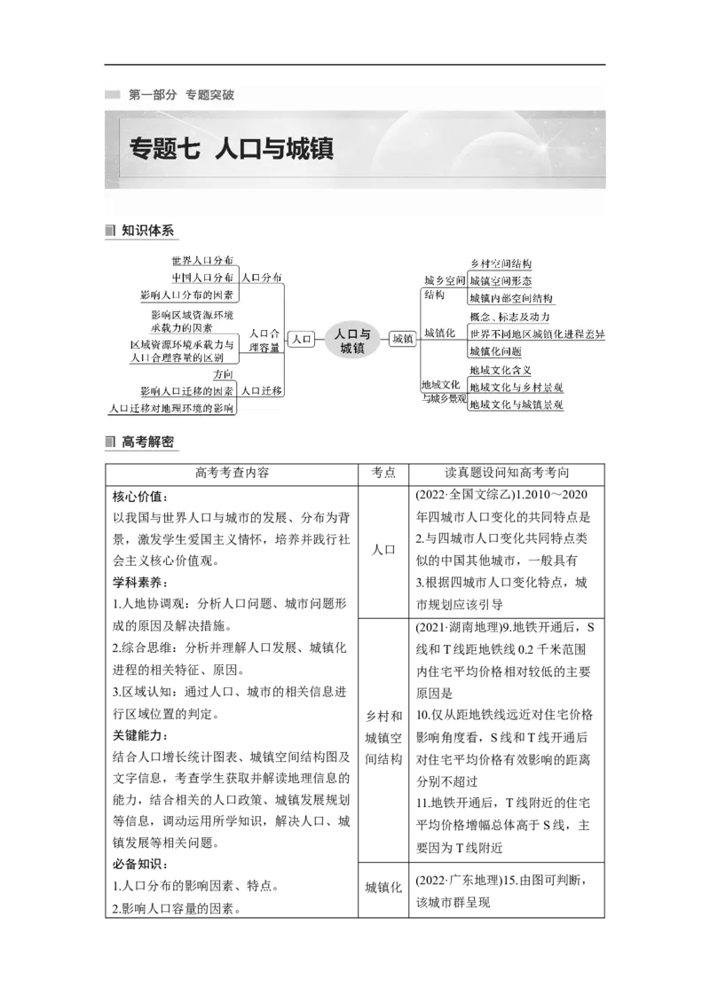 第1部分专题7考点1　人口_9.2025地理总复习_2023年新高考复习资料_二轮复习_2023年高考地理二轮复习讲义+课件（新高考版）_2023年高考地理二轮复习讲义（新高考版）_学生版