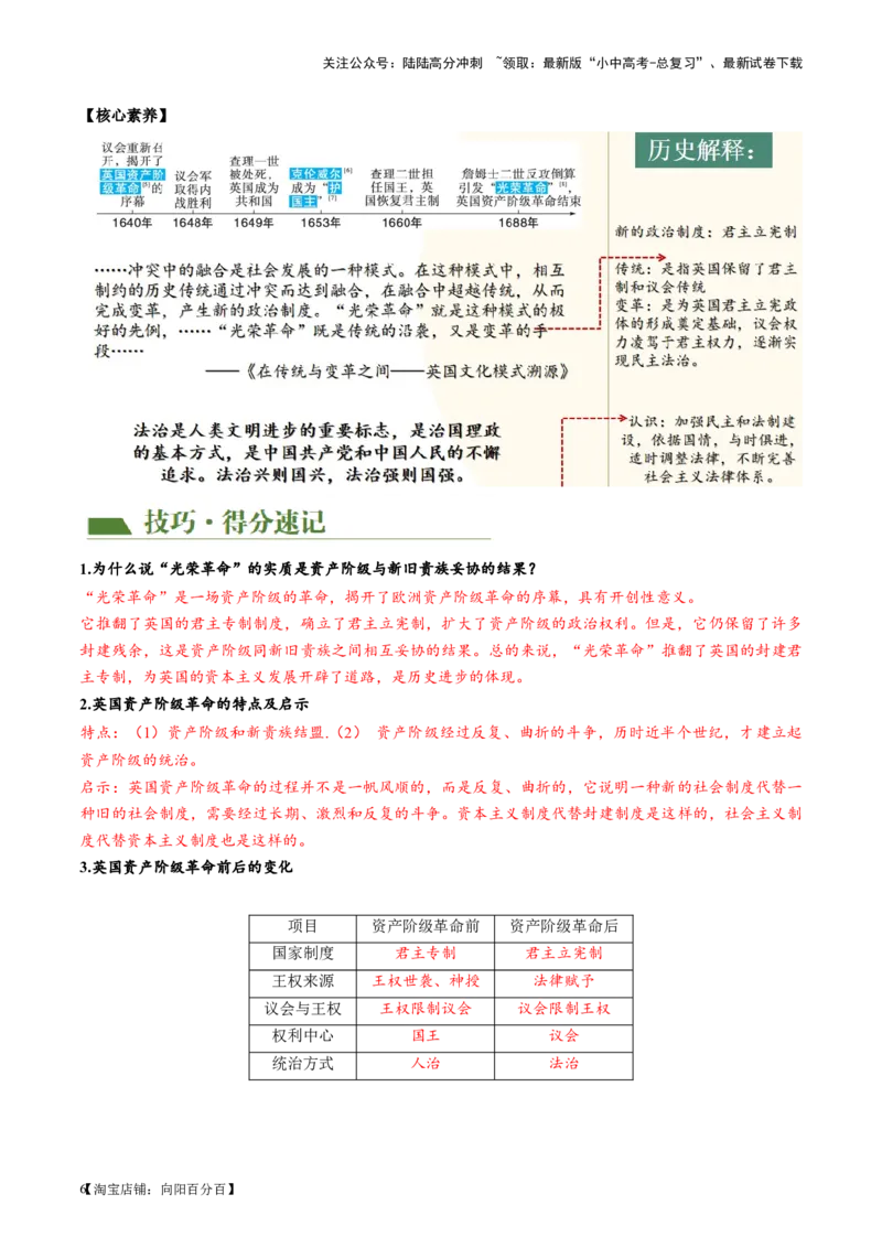 （讲义）专题21资本主义制度的初步确立（解析版）_02中考总复习（2026版更新中）_06-历史-中考总复习_2024年中考复习资料_一轮复习_配套讲义（原卷版+解析版）_教师版（含答案解析）