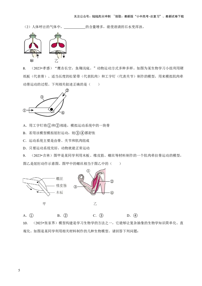 题型突破六跨学科与模型制作（原版卷）_02中考总复习（2026版更新中）_08-生物-中考总复习_2024年中考复习资料_三轮复习_查漏补缺2024年中考生物复习冲刺过关（全国通用）
