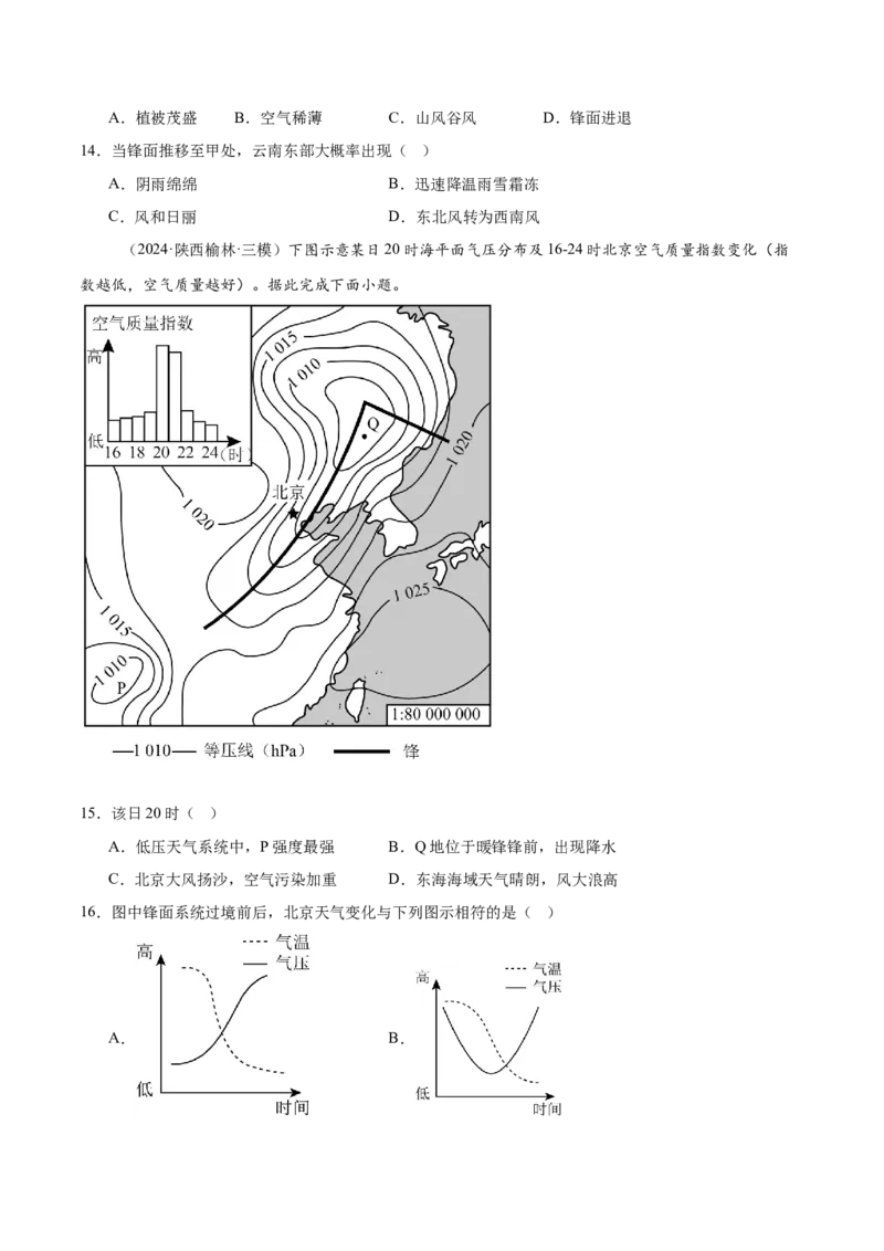 押新高考08大气运动-备战2024年高考地理临考题号押题（新高考通用）（原卷版）_9.2025地理总复习_2024年新高考资料_5.2024三轮冲刺