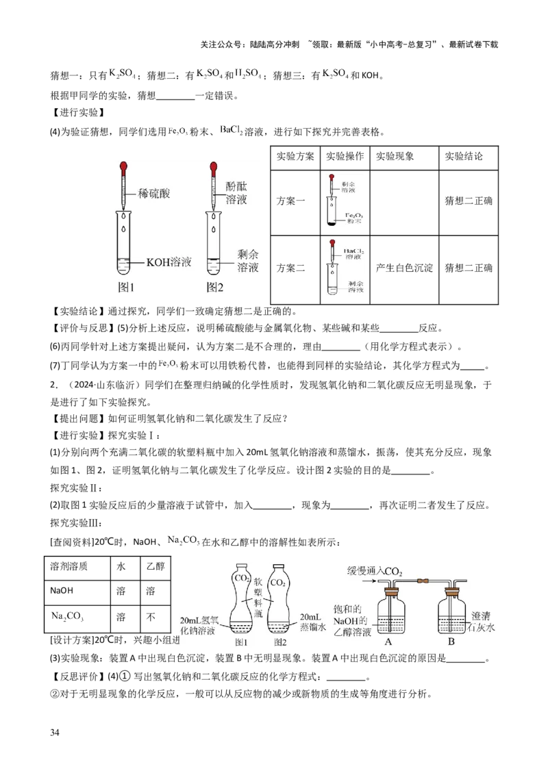 题型06科学探究题（原卷版）_02中考总复习（2026版更新中）_05-化学-中考总复习_2025年中考复习资料_备战2025年中考化学真题题源解密