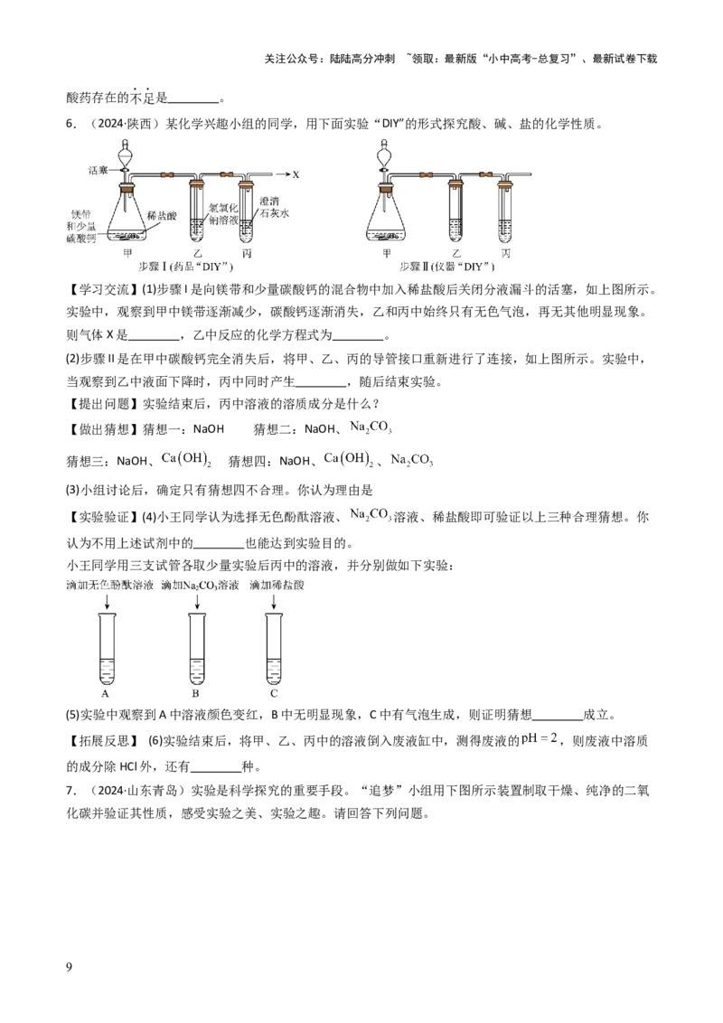 题型06科学探究题（原卷版）_02中考总复习（2026版更新中）_05-化学-中考总复习_2025年中考复习资料_备战2025年中考化学真题题源解密
