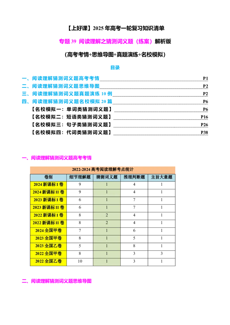 专题39阅读理解之猜测词义题（练案）解析版_3.2025英语总复习_2025年新高考资料_一轮复习_2025年高考英语一轮复习知识清单
