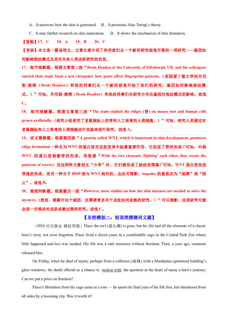 专题39阅读理解之猜测词义题（练案）解析版_3.2025英语总复习_2025年新高考资料_一轮复习_2025年高考英语一轮复习知识清单