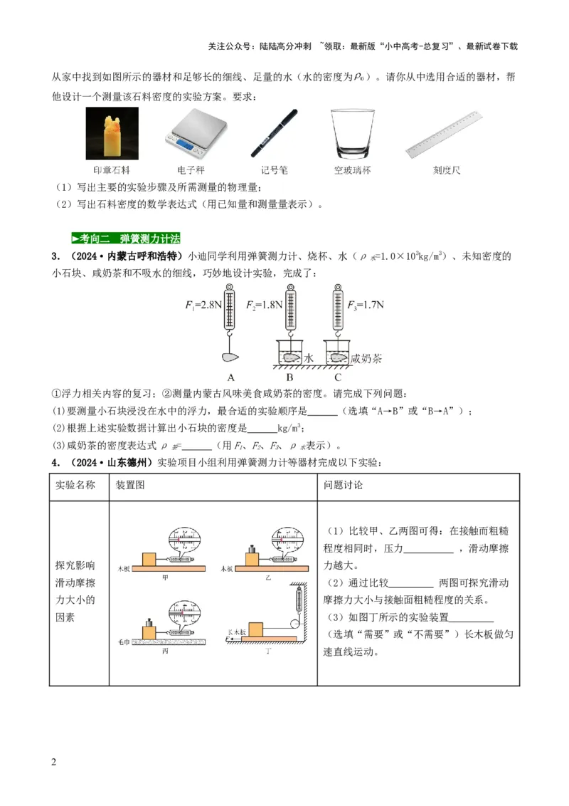 题型02特殊方法测密度-备战2025年中考物理真题题源解密（全国通用）（原卷版）_02中考总复习（2026版更新中）_04-物理-中考总复习_2025年中考复习资料