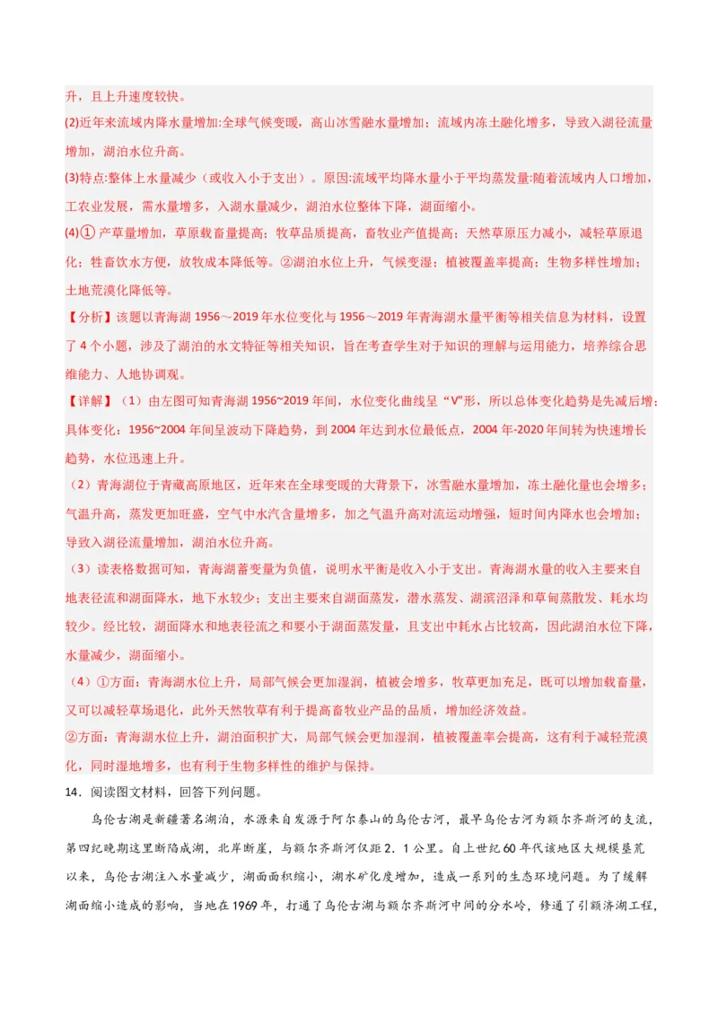 热点专项04（二）水量平衡-2024年高考地理一轮复习考点通关卷（新高考通用）（解析版）_9.2025地理总复习_2024年新高考资料_1.2024一轮复习