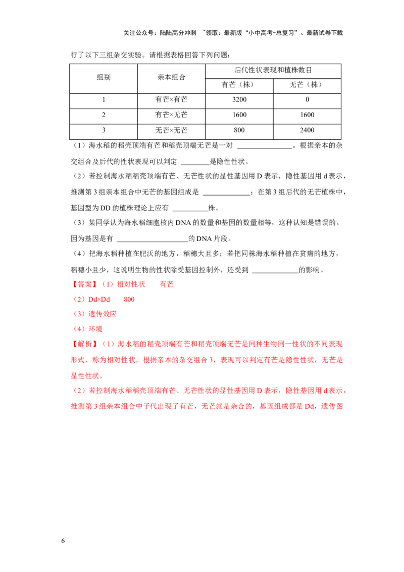 题型03实验探究（解析版）_02中考总复习（2026版更新中）_08-生物-中考总复习_2024年中考复习资料_专项复习_备战2024年中考生物真题题源解密