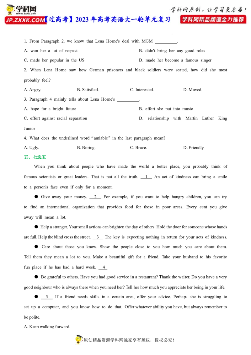 人教新版必修三&bull;Unit2亮点练-过高考2023年高考英语大一轮单元复习课件与检测（人教版新教材新高考专用）（原卷版）_3.2025英语总复习_2023年新高考资料_一轮复习
