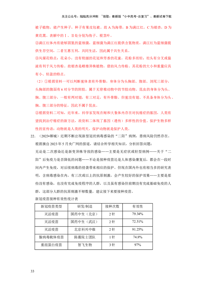 题型05资料分析（解析版）_02中考总复习（2026版更新中）_08-生物-中考总复习_2024年中考复习资料_专项复习_备战2024年中考生物真题题源解密