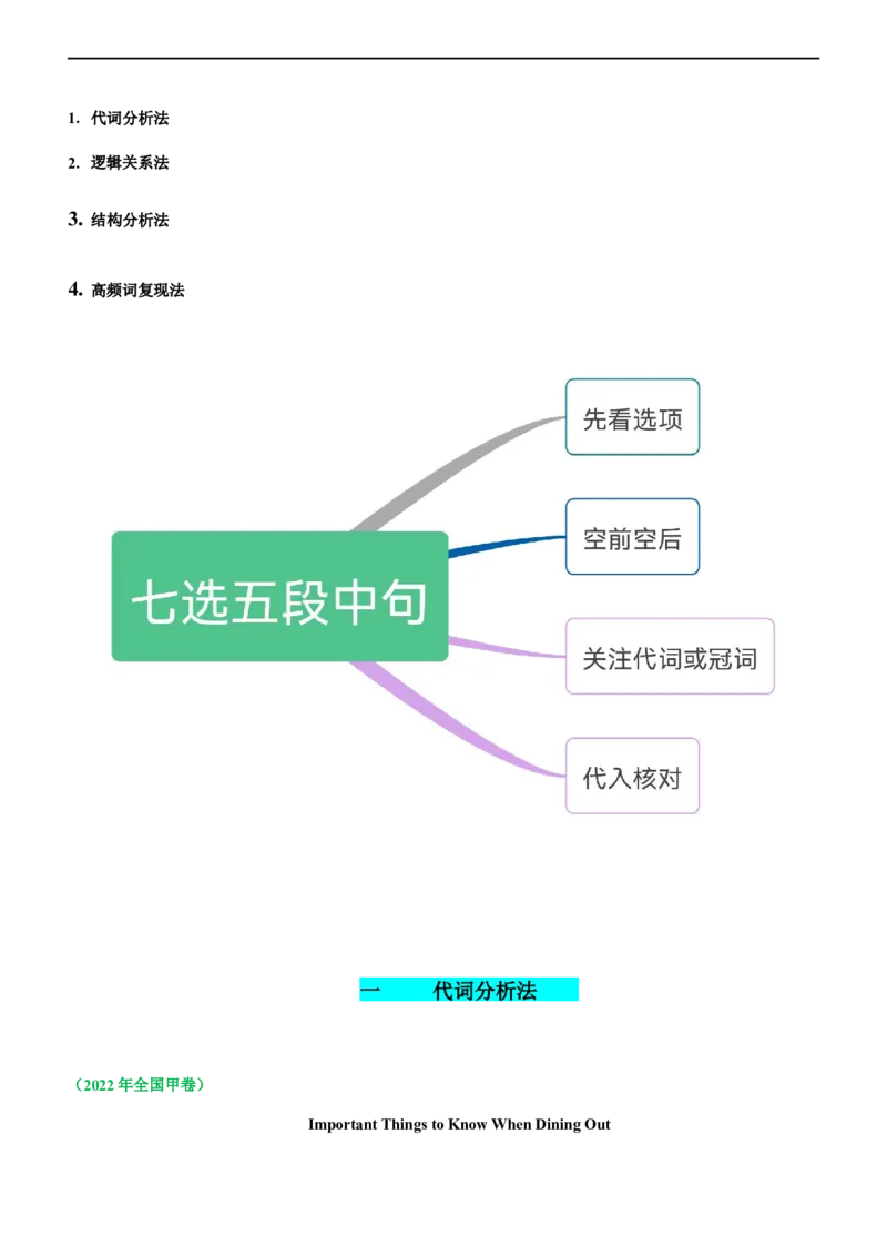 专题21阅读理解：七选五段中句--备考2023年高考二轮英语复习讲练测--讲练_3.2025英语总复习_赠品通用版（老高考）复习资料_二轮复习_2023年高考英语二轮复习讲练测（全国通用）