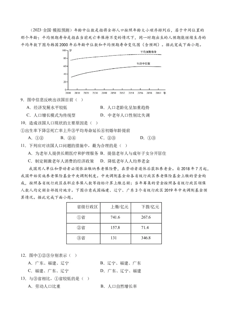 第20讲人口分布和人口容量（练习）（原卷版）_9.2025地理总复习_2024年新高考资料_1.2024一轮复习_2024年高考地理一轮复习讲练测（新教材新高考）