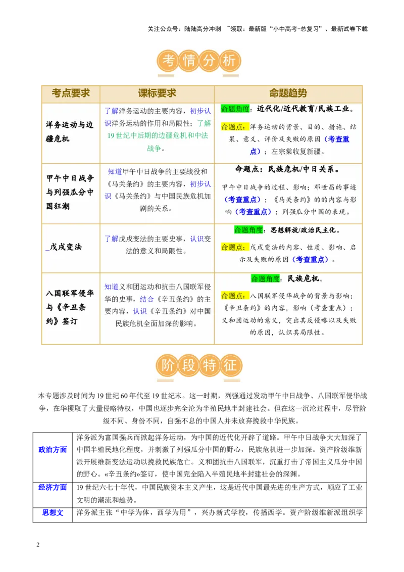 （讲义）专题08近代化的早期探索与民族危机的加剧（原卷版）_02中考总复习（2026版更新中）_06-历史-中考总复习_2024年中考复习资料_一轮复习_配套讲义（原卷版+解析版）