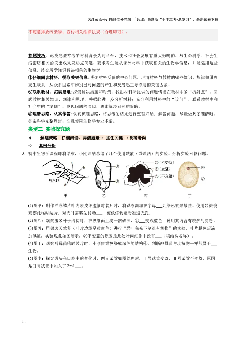 题型技巧与培训（讲练）（解析版）_02中考总复习（2026版更新中）_08-生物-中考总复习_2025中考复习资料_2025中考二轮课件ppt+讲义+练习生物_测试