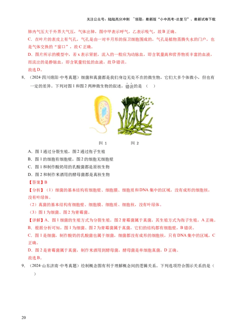 题型技巧与培训（讲练）（解析版）_02中考总复习（2026版更新中）_08-生物-中考总复习_2025中考复习资料_2025中考二轮课件ppt+讲义+练习生物_测试