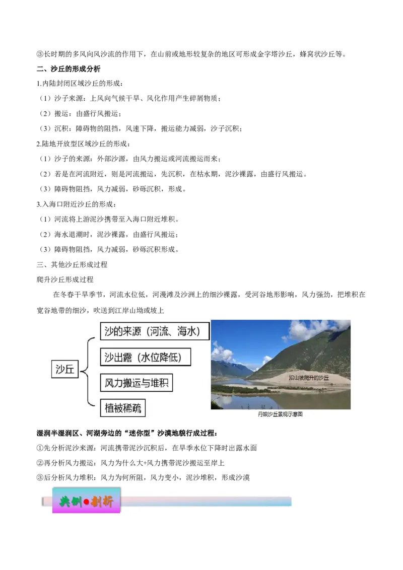 微专题沙丘的形成原因分析（原卷版）_9.2025地理总复习_2024年新高考资料_3.2024专项复习_备战2024年高考地理总复习专题考点+微专题集成讲练辑