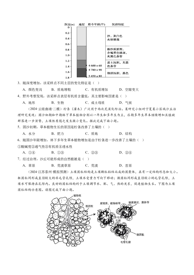 第16讲植被和土壤（练习）（原卷版）_9.2025地理总复习_2025年新高考资料_一轮复习_2025年高考地理一轮复习讲练测（新教材新高考）