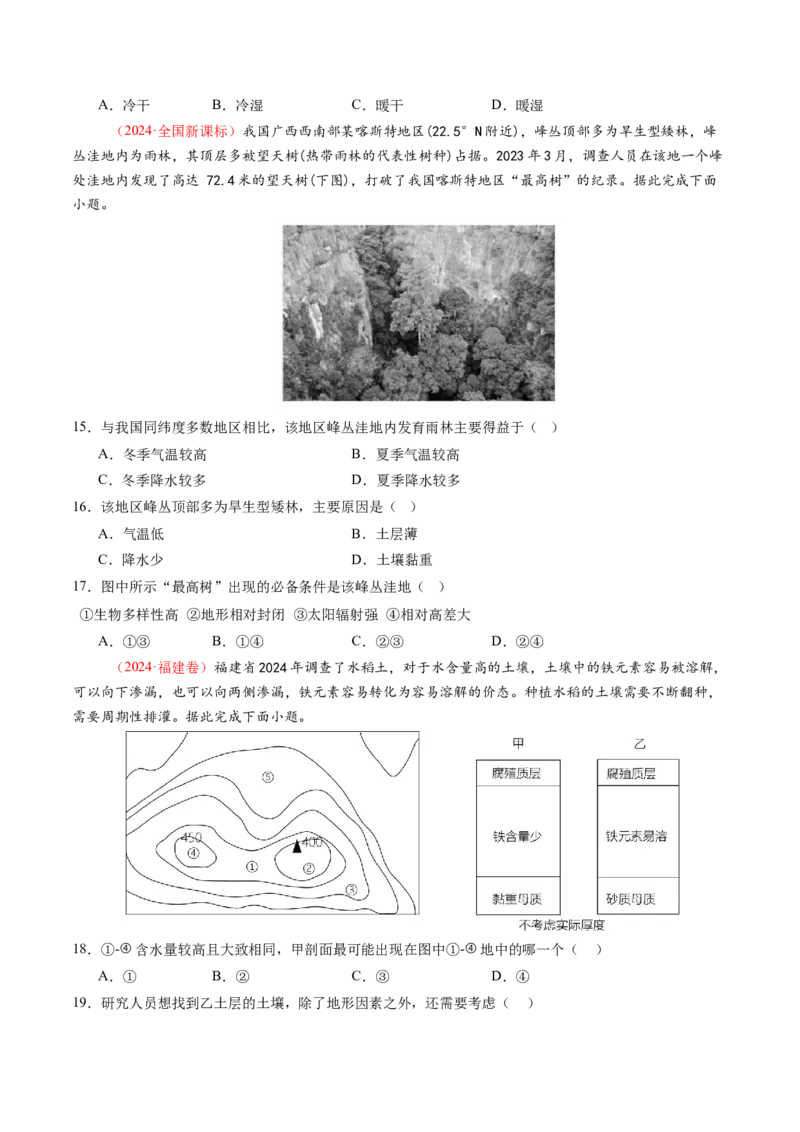 第16讲植被和土壤（练习）（原卷版）_9.2025地理总复习_2025年新高考资料_一轮复习_2025年高考地理一轮复习讲练测（新教材新高考）