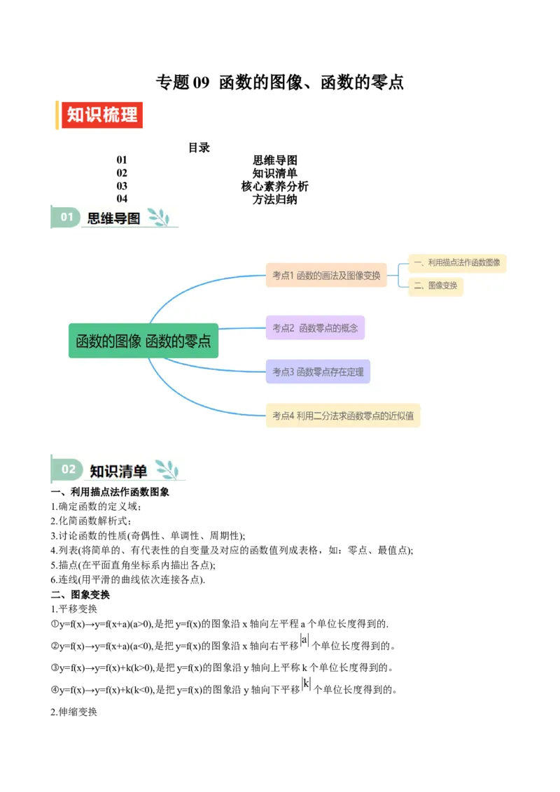 专题09函数的图像、函数的零点（思维导图+知识清单+核心素养分析+方法归纳）（原卷版）_2.2025数学总复习_2025年新高考资料_一轮复习
