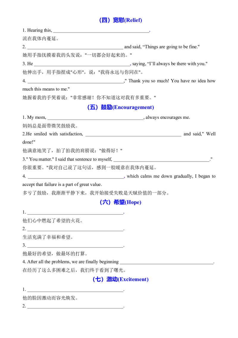 专题50读后续写动作心理描写20类主题升华100句默写版_3.2025英语总复习_2025年新高考资料_一轮复习_2025年高考英语一轮复习知识清单