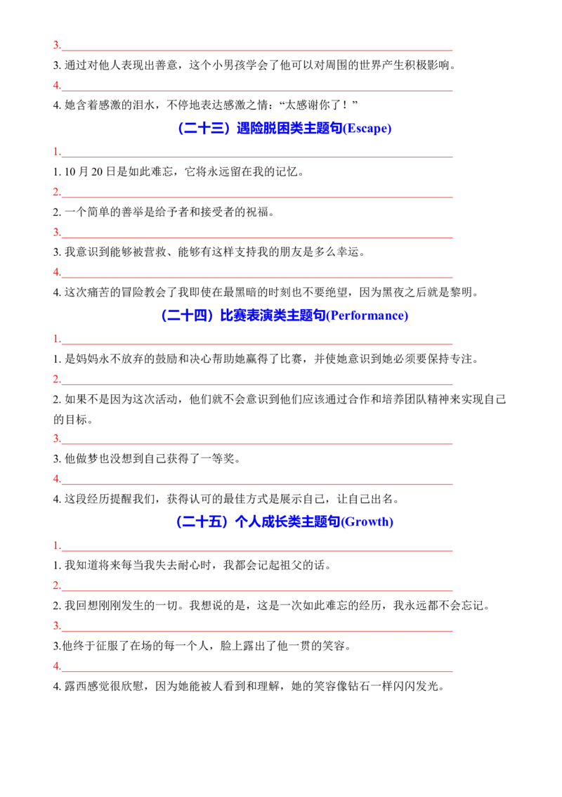 专题50读后续写动作心理描写20类主题升华100句默写版_3.2025英语总复习_2025年新高考资料_一轮复习_2025年高考英语一轮复习知识清单