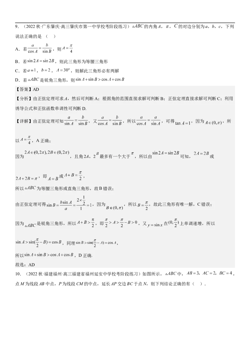 专题09解三角形（解析版）_2.2025数学总复习_2023年新高考资料_二轮复习_考点2023年高考数学二轮复习讲义+训练（新高考专用）