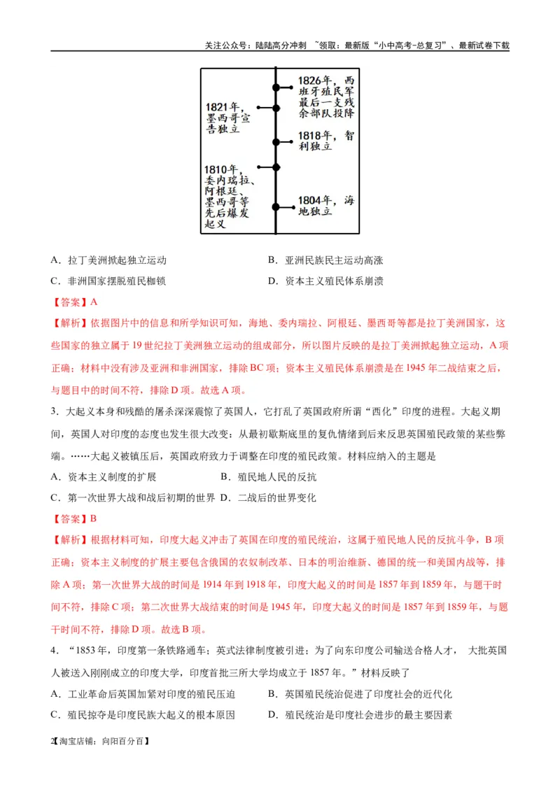 （练习）专题23殖民地人民的反抗与资本主义制度的扩展（解析版）_02中考总复习（2026版更新中）_06-历史-中考总复习_2024年中考复习资料_一轮复习_配套练习（原卷版+解析版）