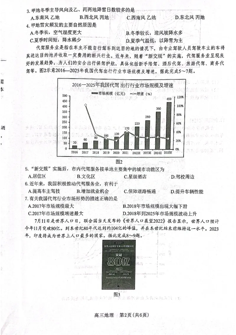 河北省2023届高三学生全过程纵向评价（一）地理试题_9.2025地理总复习_2023年新高考复习资料_3地理高考模拟题_新高考_2023河北省高三学生全过程纵向评价（一）地理