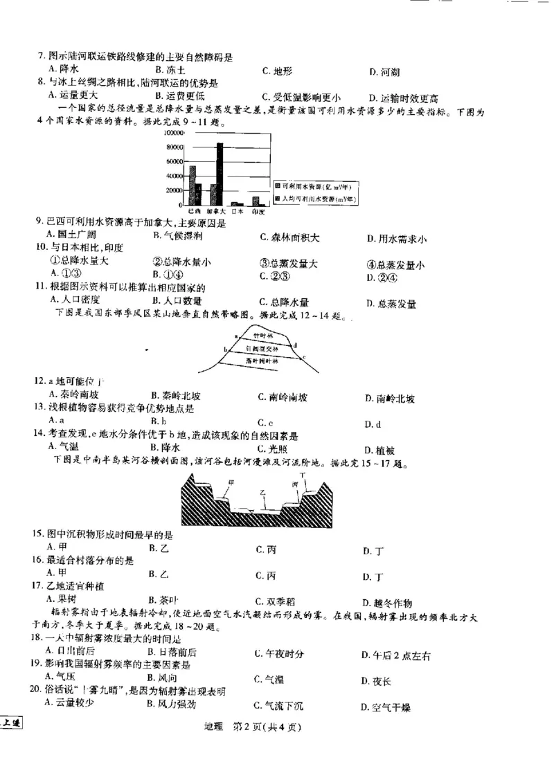 江西省省重点校联盟2022-2023学年高三入学摸底联考地理试卷_9.2025地理总复习_地理高考模拟题_老高考_2023年_2023江西省智慧上进新高三上学期入学摸底考试地理