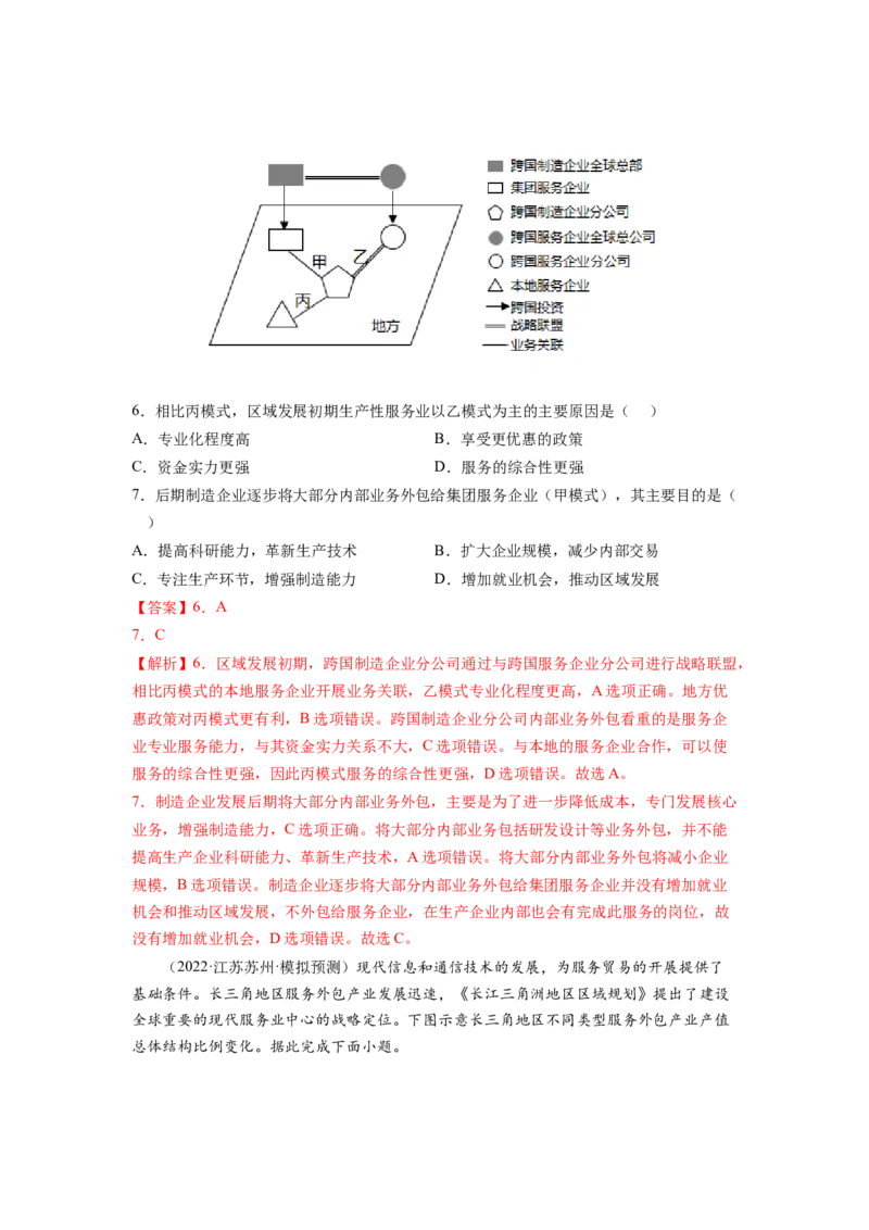 服务业（解析版）-2023届高三地理一轮复习选择题暑期分专题训练_9.2025地理总复习_赠品通用版（老高考）复习资料_一轮复习