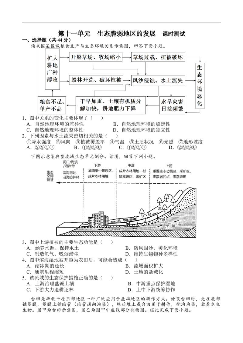 测11生态脆弱地区的发展（水土流失、荒漠化、盐碱化、石漠化、森林与湿地）-考点聚焦2023年高考地理总复习讲练测_9.2025地理总复习_赠品通用版（老高考）复习资料