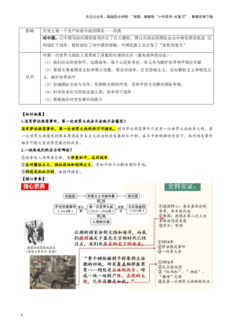 （讲义）专题25第一次世界大战和战后初期的世界（解析版）_02中考总复习（2026版更新中）_06-历史-中考总复习_2024年中考复习资料_一轮复习_配套讲义（原卷版+解析版）