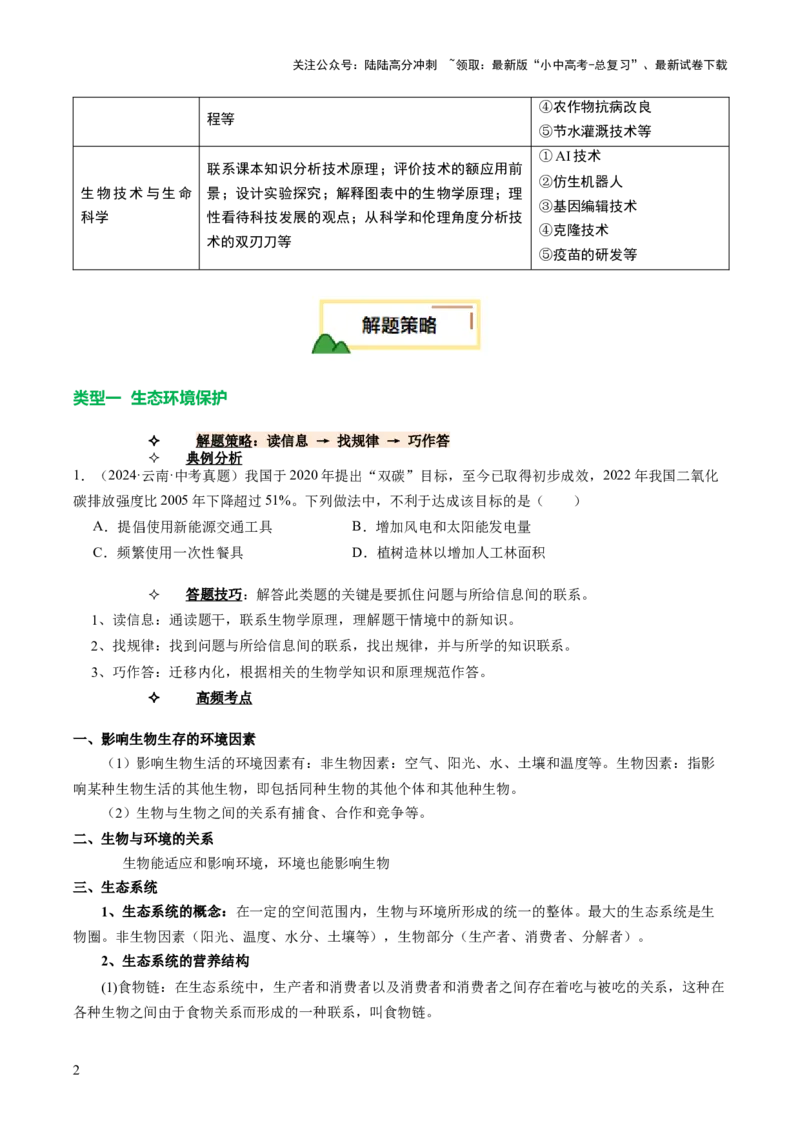 题型04热点情景（讲练）（原卷版）_02中考总复习（2026版更新中）_08-生物-中考总复习_2025中考复习资料_2025中考二轮课件ppt+讲义+练习生物_讲义+练习