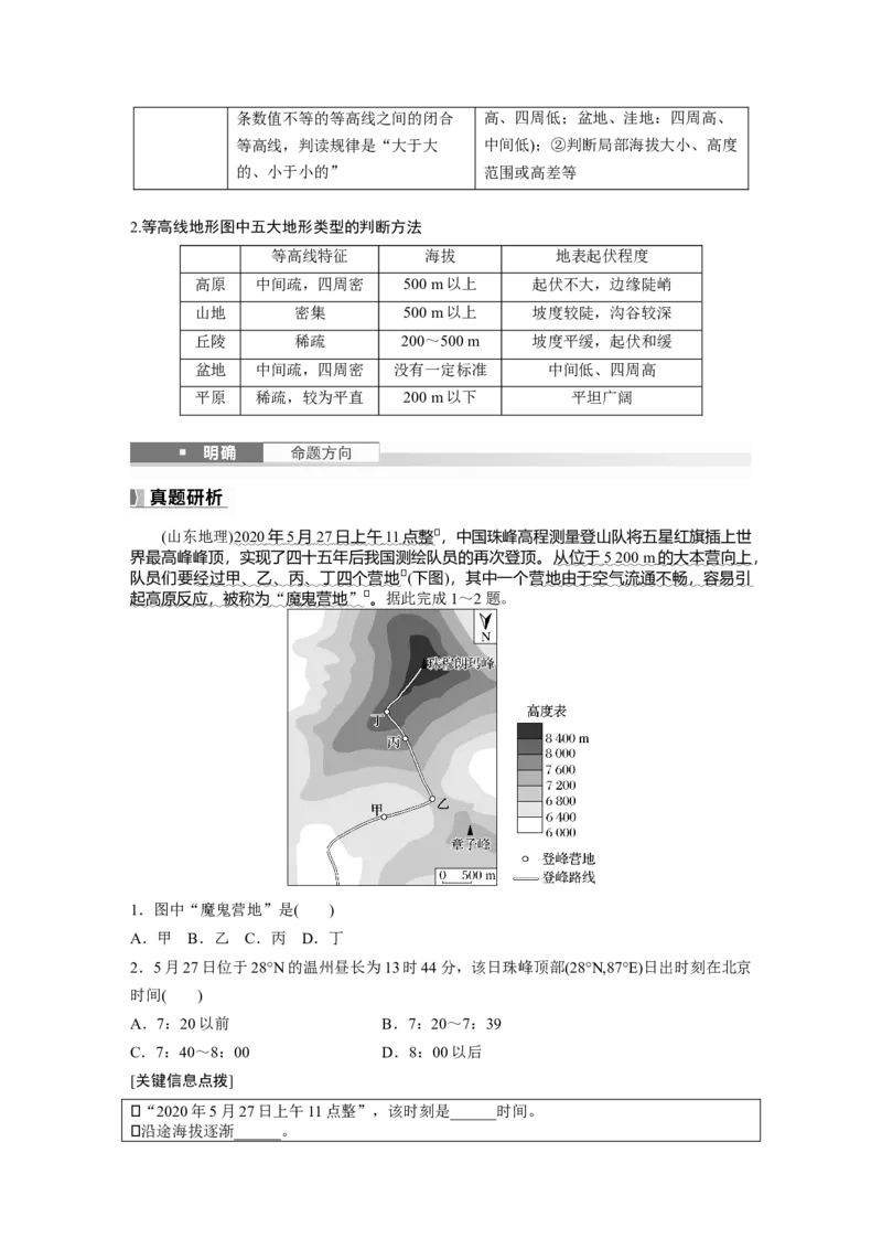 第一章　课时2　等高线地形图的判读和计算_9.2025地理总复习_2025年新高考资料_一轮复习_2025高考大一轮复习讲义+练习（完结）_2025高考大一轮复习地理（人教版）_2025大一轮复习讲义