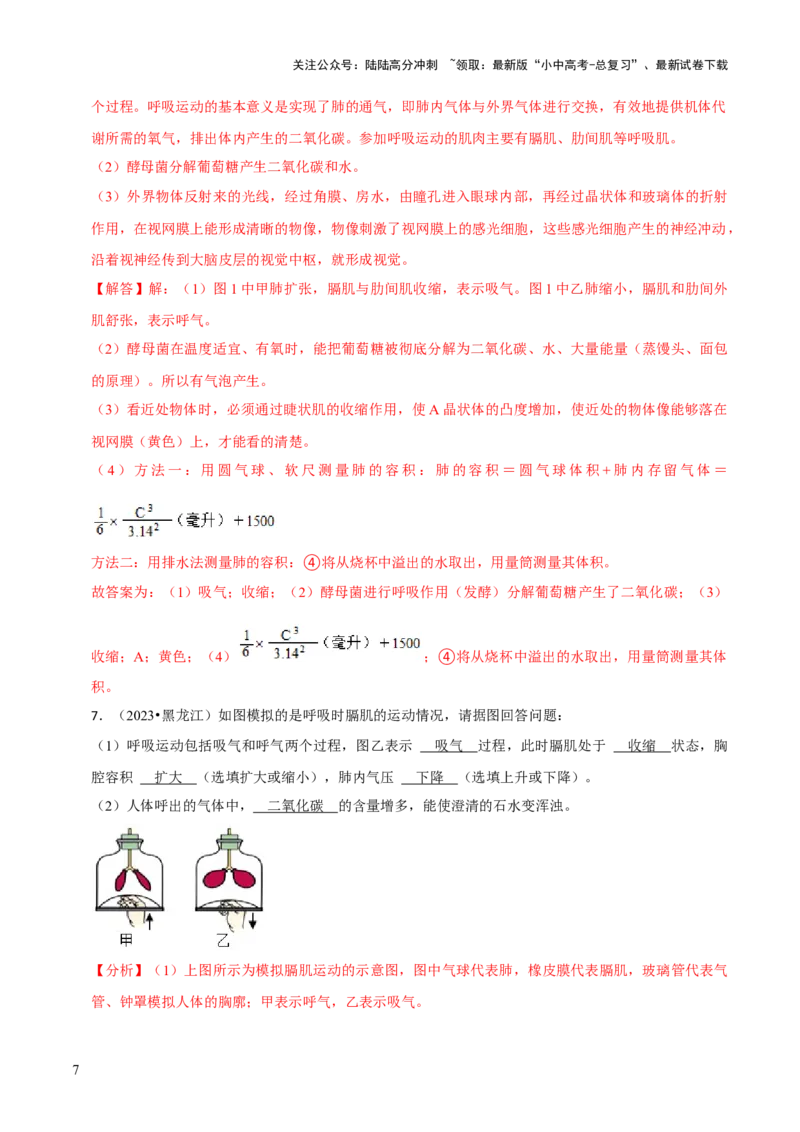 题型突破六跨学科与模型制作（解析版）_02中考总复习（2026版更新中）_08-生物-中考总复习_2024年中考复习资料_三轮复习_查漏补缺2024年中考生物复习冲刺过关（全国通用）