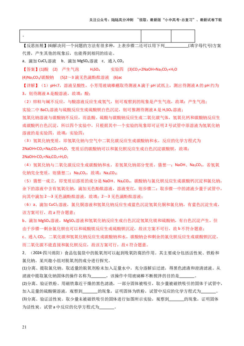 题型06科学探究题（解析版）_02中考总复习（2026版更新中）_05-化学-中考总复习_2025年中考复习资料_备战2025年中考化学真题题源解密