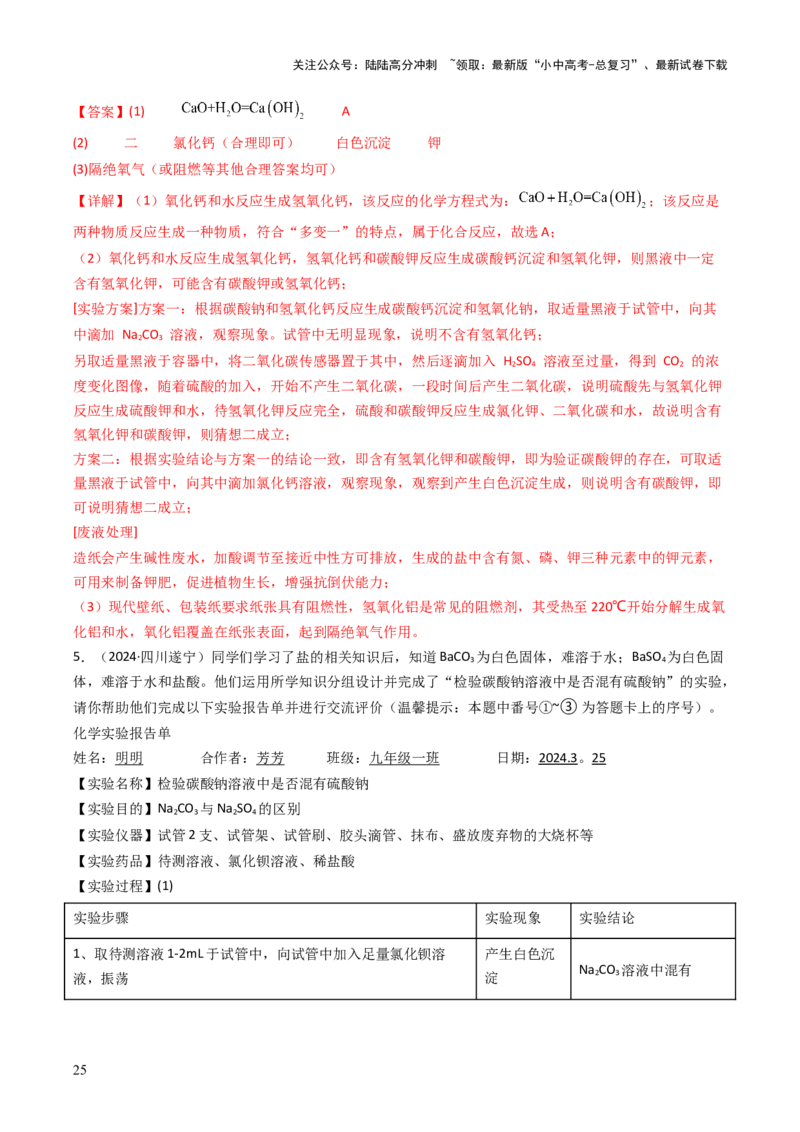 题型06科学探究题（解析版）_02中考总复习（2026版更新中）_05-化学-中考总复习_2025年中考复习资料_备战2025年中考化学真题题源解密
