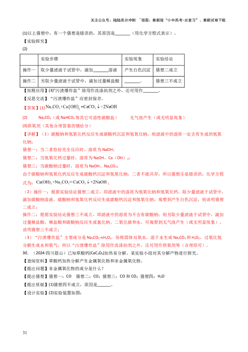 题型06科学探究题（解析版）_02中考总复习（2026版更新中）_05-化学-中考总复习_2025年中考复习资料_备战2025年中考化学真题题源解密