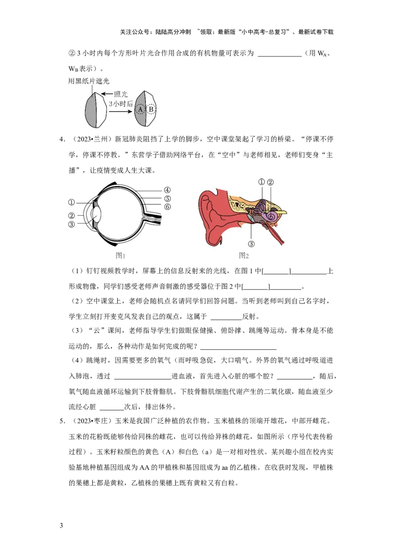 题型02识图填空（原卷版）_02中考总复习（2026版更新中）_08-生物-中考总复习_2024年中考复习资料_专项复习_备战2024年中考生物真题题源解密