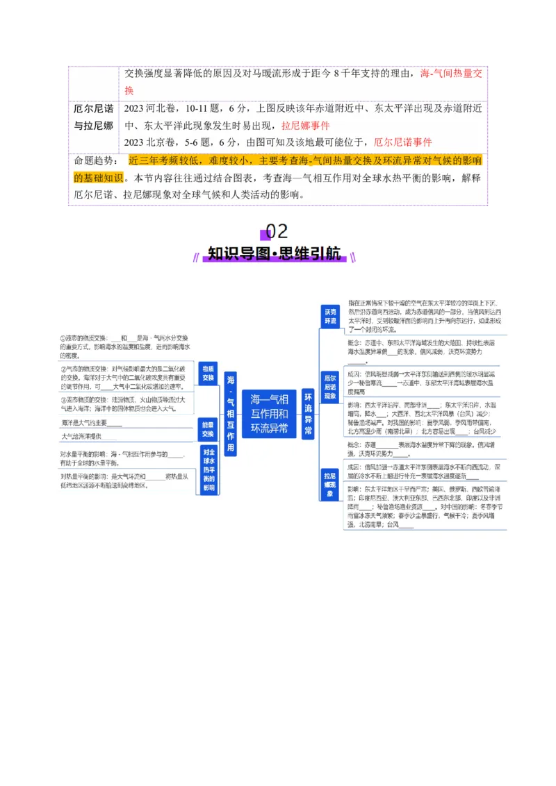 第12讲海&mdash;气相互作用和环流异常（讲义）（原卷版）_9.2025地理总复习_2025年新高考资料_一轮复习_2025年高考地理一轮复习讲练测（新教材新高考）